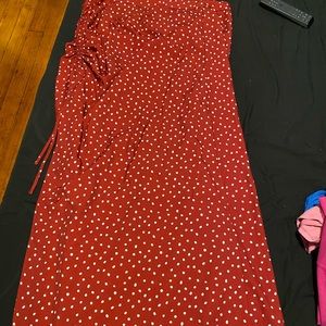 Plus polka dot print drawstring front skirt